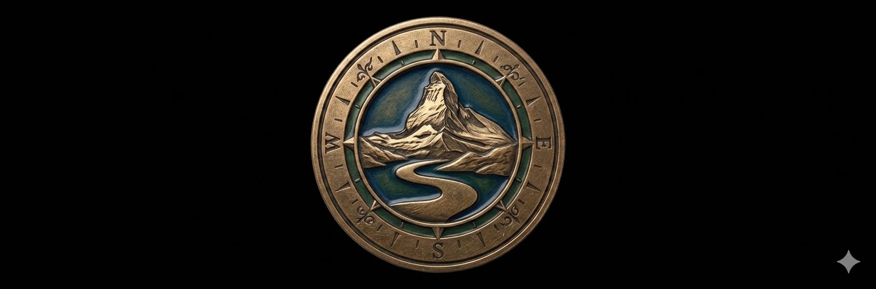 Bronze mountain compass medallion