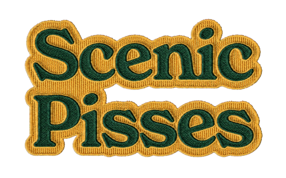 Scenic Pisses embroidered wordmark